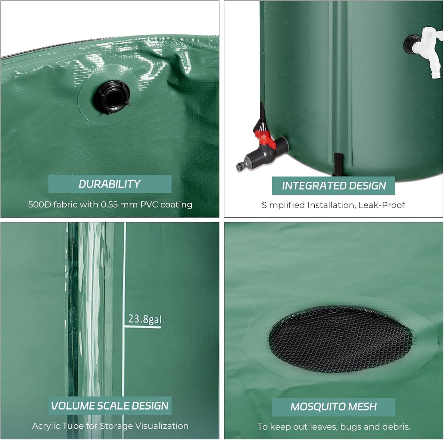 Rain Barrels to Collect Rainwater from Gutter - Rain Collection Barrel Water Barrel Rainwater Collection System Collapsible Rain Barrel Include Filter Two Spigots and Overflow Kit (100 Gallon, Green)