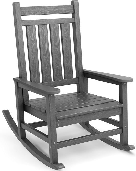 SEWALL HDPE Rocking Chair, Oversized Outdoor Rocking Chair for Adults, Patio Rocker for Porch, Grey