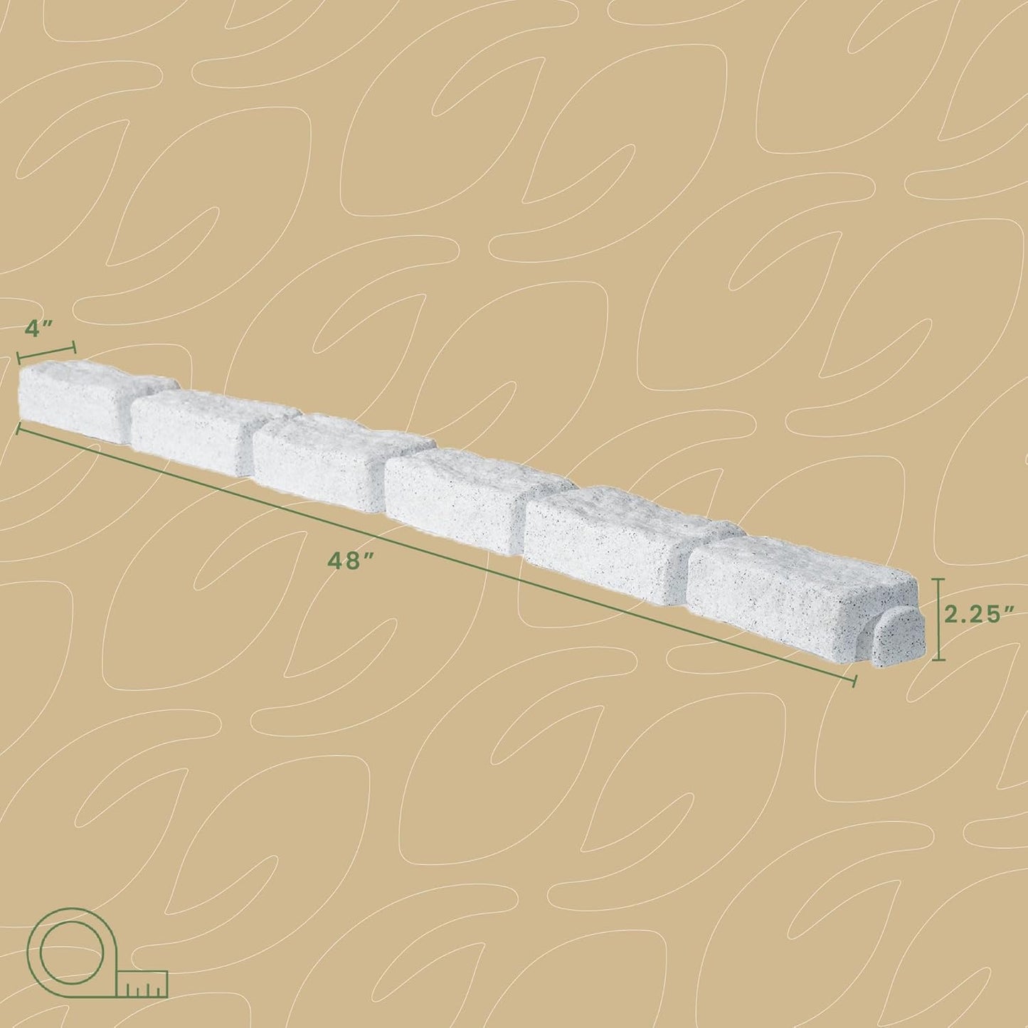 Beuta Landscape Edging | Garden Edging Border | No Dig Faux Stone Bricks & Spikes for Lawn Edging, Flower beds, Pathways & Yards – 1 Pack | Each Pack Has 6 Bricks 48" Lx 4" W x 2.25" H|Limewash