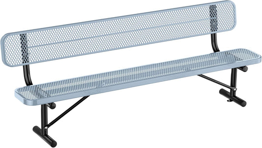 8Ft Heavy Duty Park Bench with Back Portable Frame, Outdoor Steel Bench with Backrest, Expanded Metal Mesh Bench for Lawn, Park, Deck, Garden, Patio, Porch, Grey