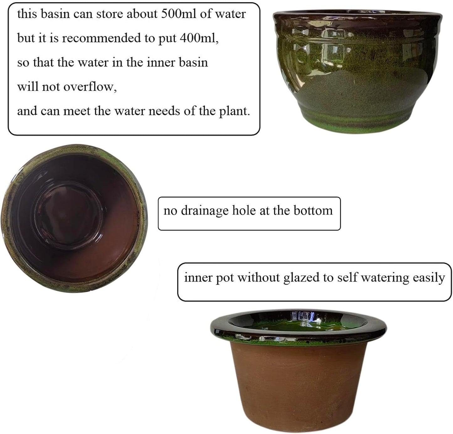 African Violet Pots Self Watering Round Ceramic Violet Pot (Olive drab, 6 inch)