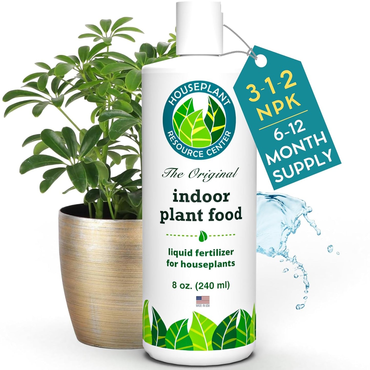 Indoor Plant Food by Houseplant Resource Center - Organic Liquid Fertilizer for Pothos, Peace Lily, Monstera, Cactus and More - 8 oz