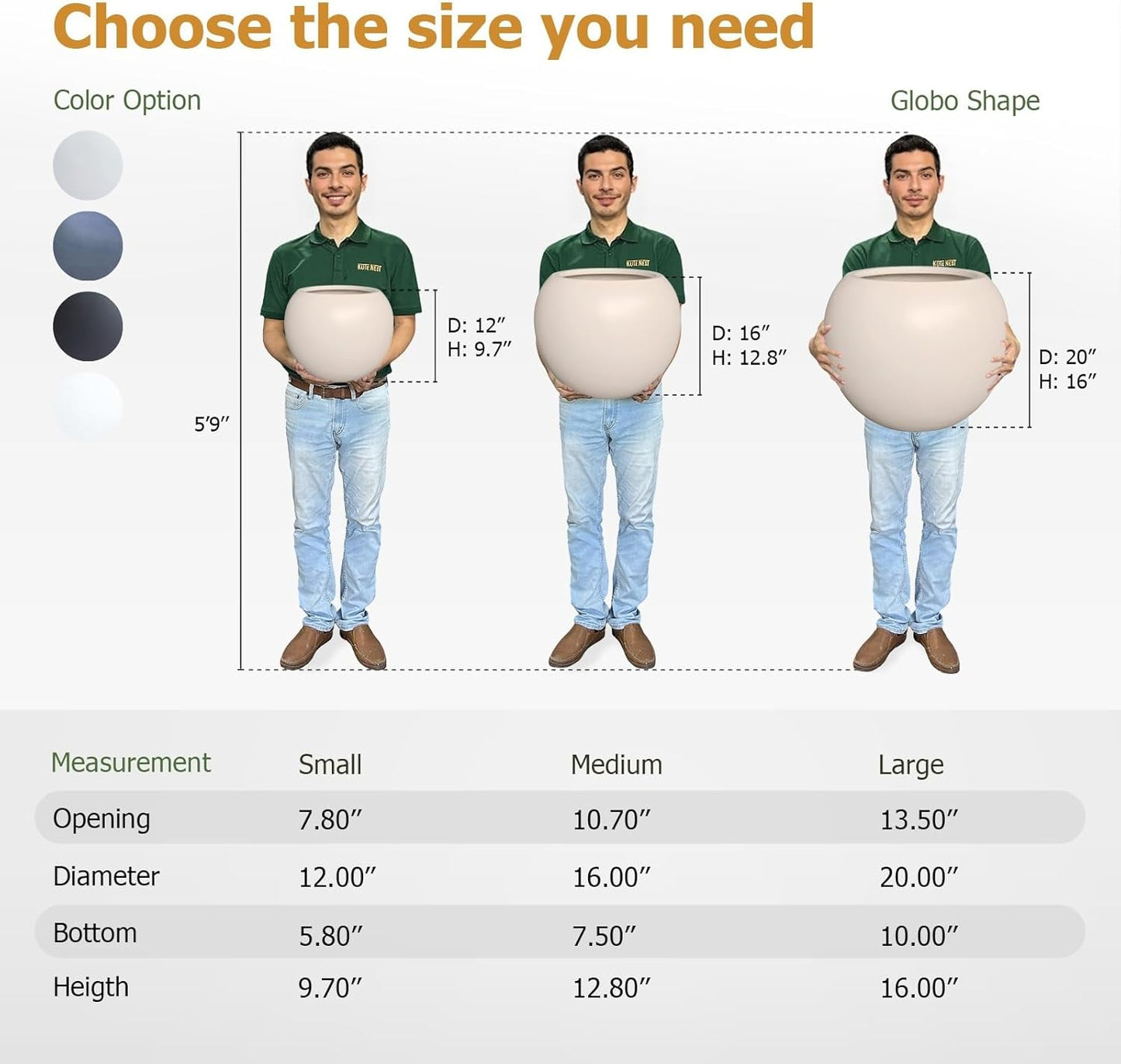 9.7" H x 12" D Globo Fiberstone Round Planter with Drainage Hole, Weather Resistant, Planters for Indoor Plants & Outdoor, 2 Extra Coco Mats (Kilim Beige, 7.8" Pot Opening)