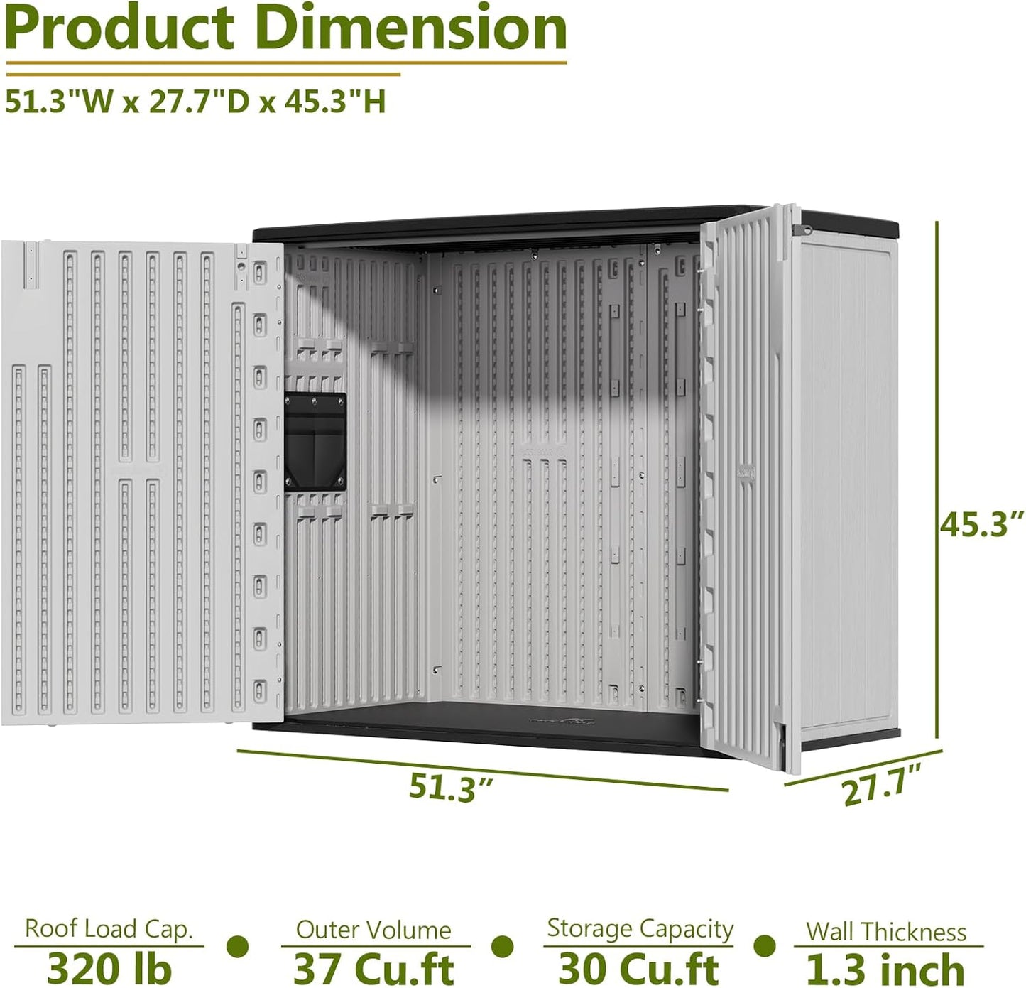 HOMSPARK 37 Cu.Ft Outdoor Storage Shed Weather Resistant, Multi Functional | Double-Wall Resin Storage Sheds & Outdoor Storage Box Waterproof for Backyard Garden Patio Lawn (Light-Grey)