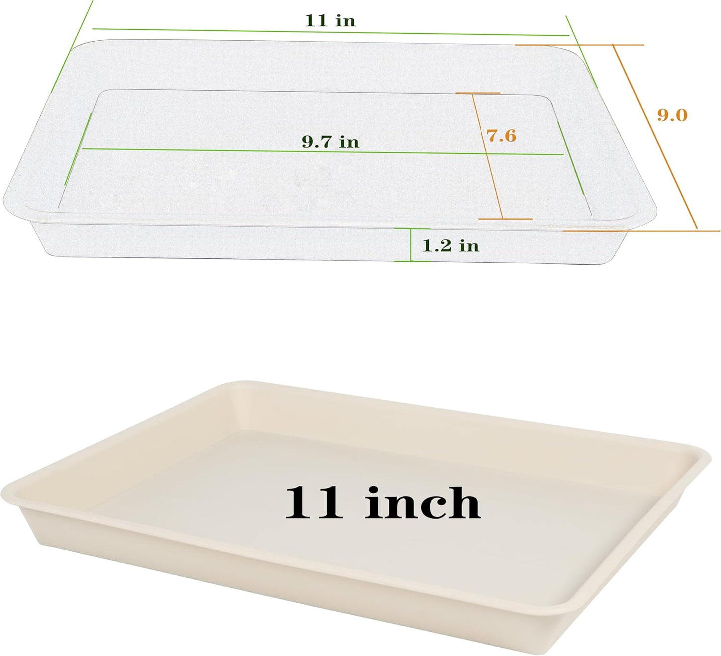 Plant Saucer Growing Tray, Seed Starter Tray Rectangular, Heavy Sturdy Plastic Plant Saucers Drainage Trays, Plant Drip Trays for Pots, Seed Starter Growing Tray (11 x 9 inch, 1 Pack)