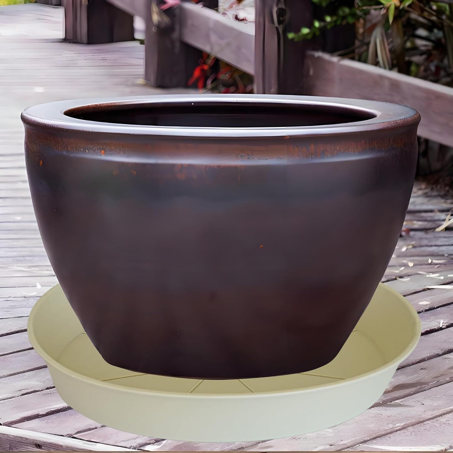 3 Pack of 20 22 inch Plant Saucer (19.2 Inch Base), 3.6" Depth Tray, Large Deep Garden Plastic Flower Planter Plant Trays for Indoors Outdoor Bath Bath (22", Beige)