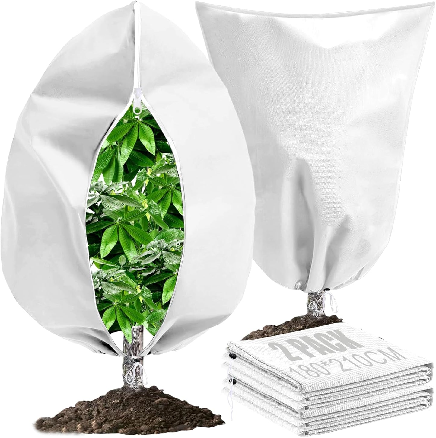 Winter Plant Covers Freeze Protection with Zipper Drawstring, 2 Pack 70.8" X 82.6" Tree Covers for Winter Cold Weather Large Frost Blankets Shrub Jacket for Outdoor Plants Tree Covers Bags