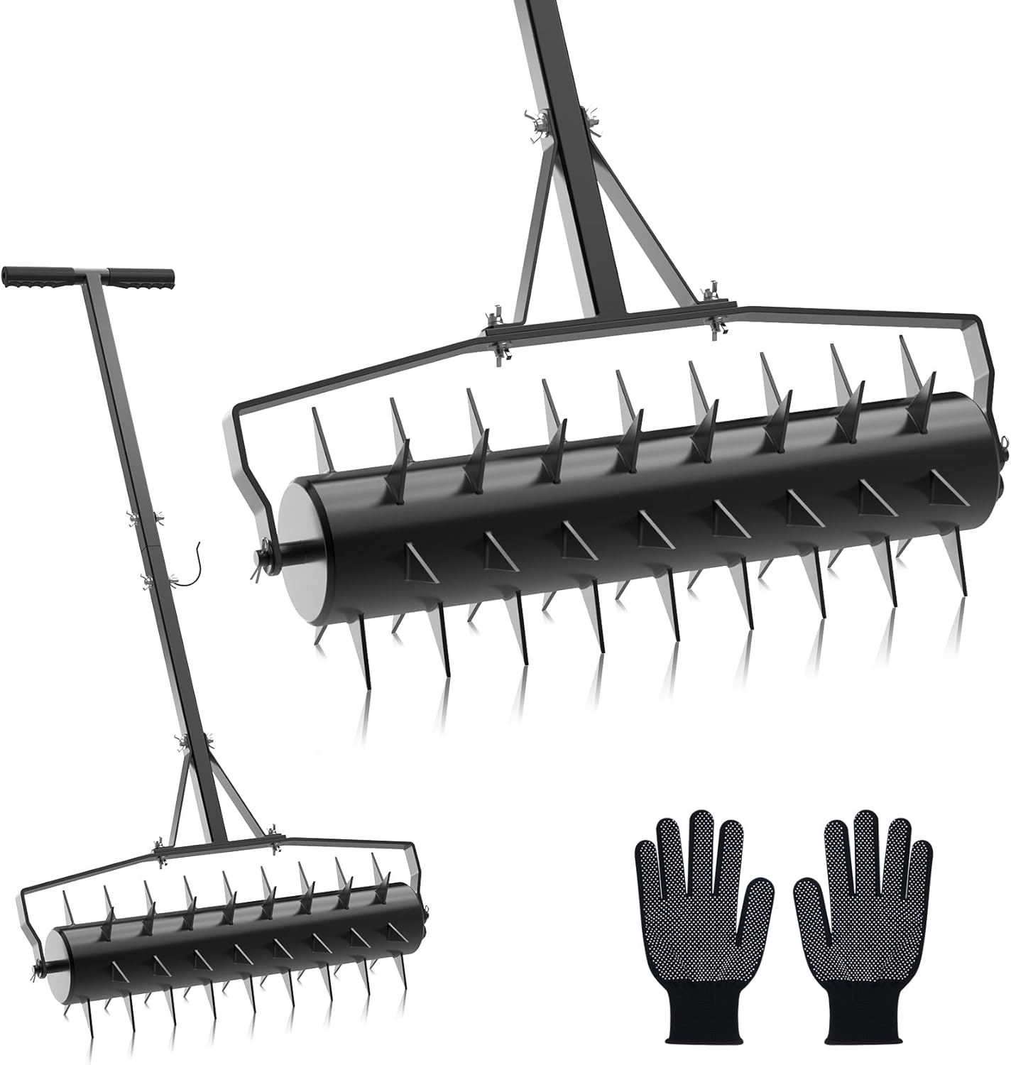 Seeutek 23 Inch Rolling Lawn Aerator - Upgraded Heavy Duty Aerator Lawn Soil Penetrator Spikes w/ 3 Adjustable Height Handles, Manual Aerator Lawn Tool for Garden Yard