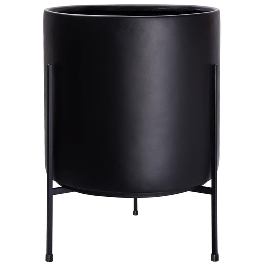 D'vine Dev Mid Century Plants Pot Cylinder Planter with Heavy Duty Stand, XX-Large 16 Inch Pot, 22.8 Inch with Stand Height, Black, 96-T-B-5