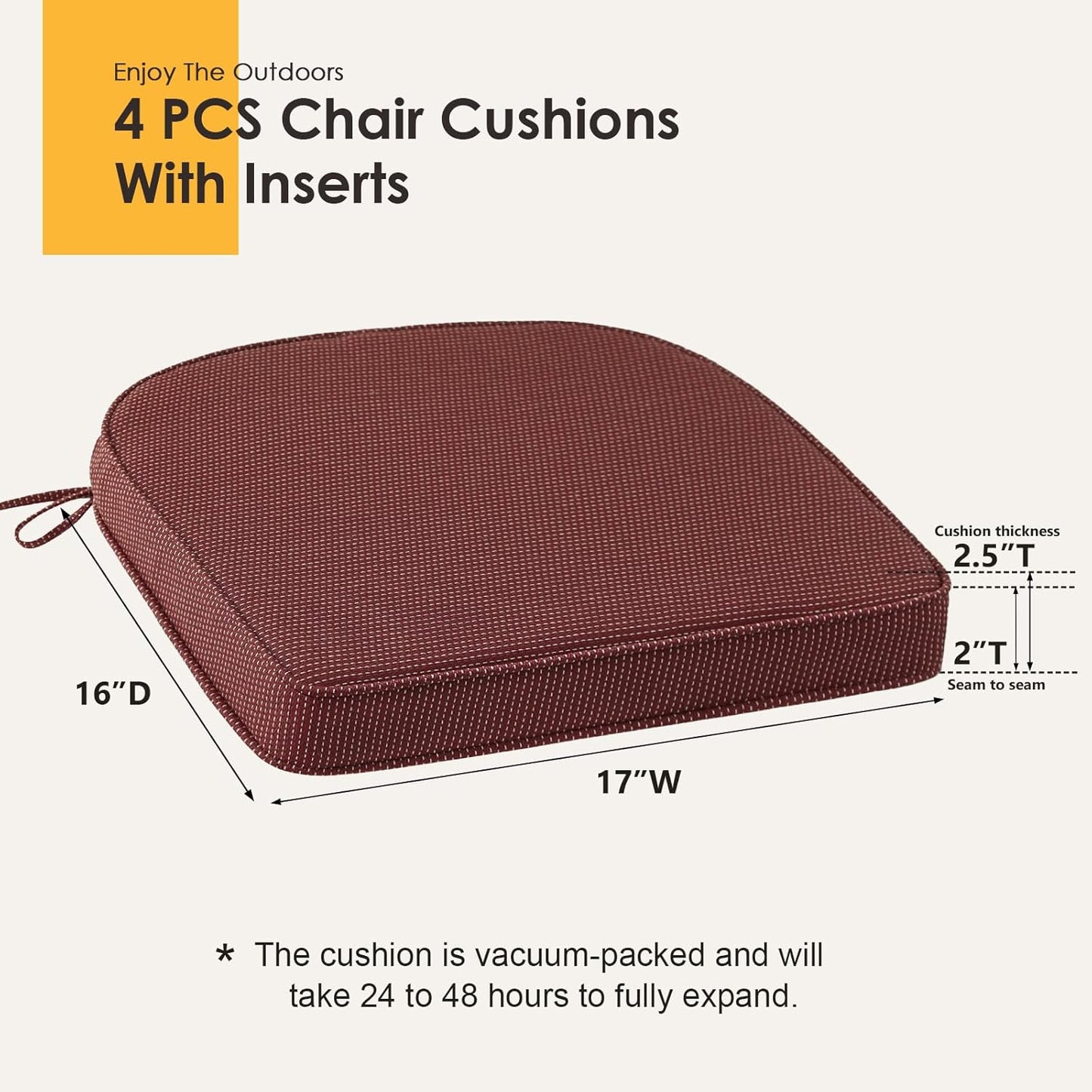 Outdoor Round Corner Seat Cushion, 17"x16"x2", Set of 4, Non Slip Seat Cushion Pads with Removable Cover for Patio Furniture, Garden Yard Lawn, Tan Dotted Red Base