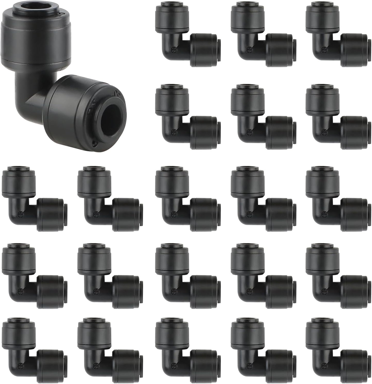 Kalolary 30PCS Quick-Connect 1/4" Drip Irrigation Tee Connectors Universal 90 Degree Elbow Fitting for 1/4 Inch Irrigation Tubing Irrigation Connectors for Drip or Sprinkler System