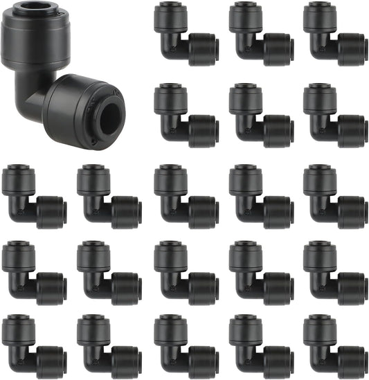 Kalolary 30PCS Quick-Connect 1/4" Drip Irrigation Tee Connectors Universal 90 Degree Elbow Fitting for 1/4 Inch Irrigation Tubing Irrigation Connectors for Drip or Sprinkler System
