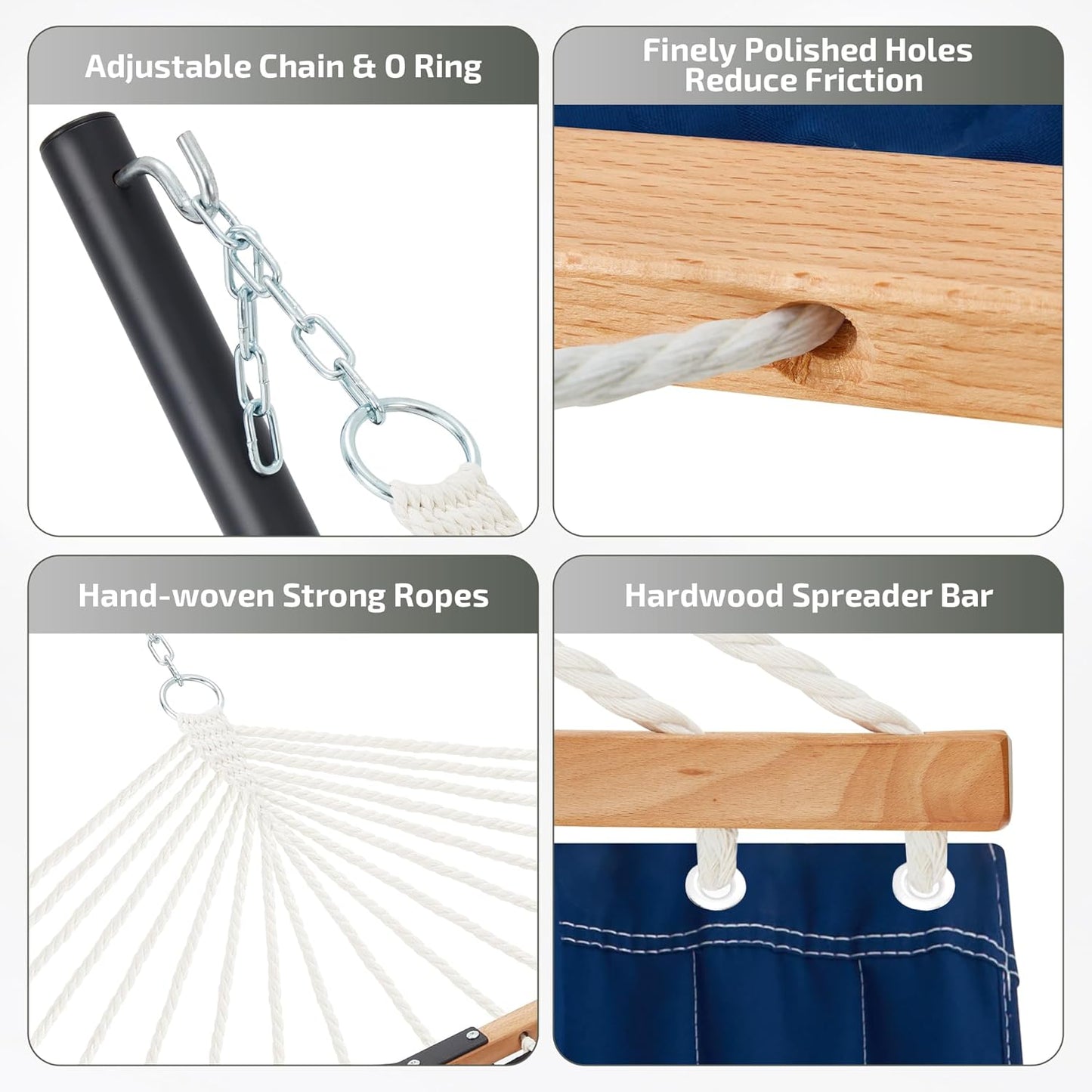 Two Person Hammock with Stand Heavy Duty, Outdoor Patio Hammock with Portable Steel Stand, Large Double Hammocks,480lbs Capacity.(Dark Blue)