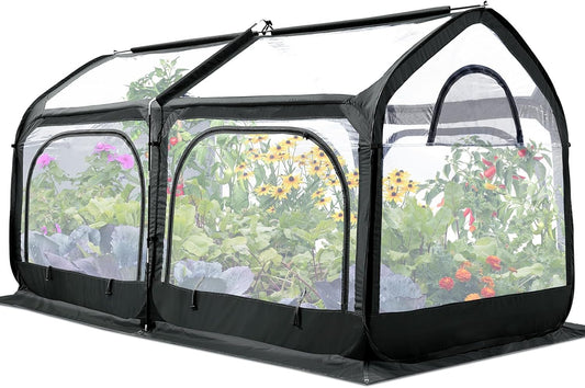 Quictent Premium Greenhouse with Screen Window, Portable Fast-up Plant Greenhouses for Outdoors with Heavy Duty Pop-up Fiberglass Frame Durable Waterproof Cover, 98.4x49.2x52.8 Inch, Black
