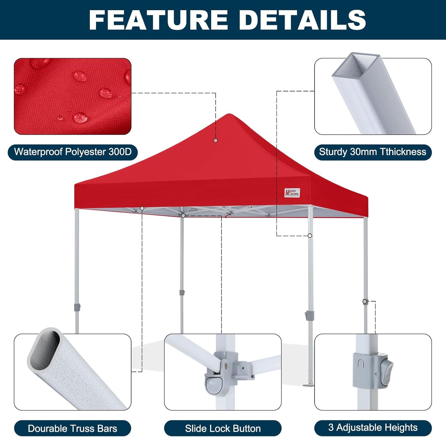 MASTERCANOPY Pop Up Canopy Tent Commercial Grade 10x10 Instant Shelter (Red)