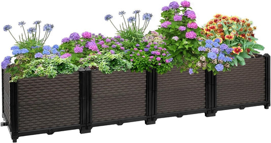 Large Raised Planter Box Outdoor Self Watering 62.9"x15.7"x14.2" , Deep Raised Garden Bed - Elevated Garden Box with Drainage Plug, Rectangular Garden Planter Perfect for Patio Balcony Deck
