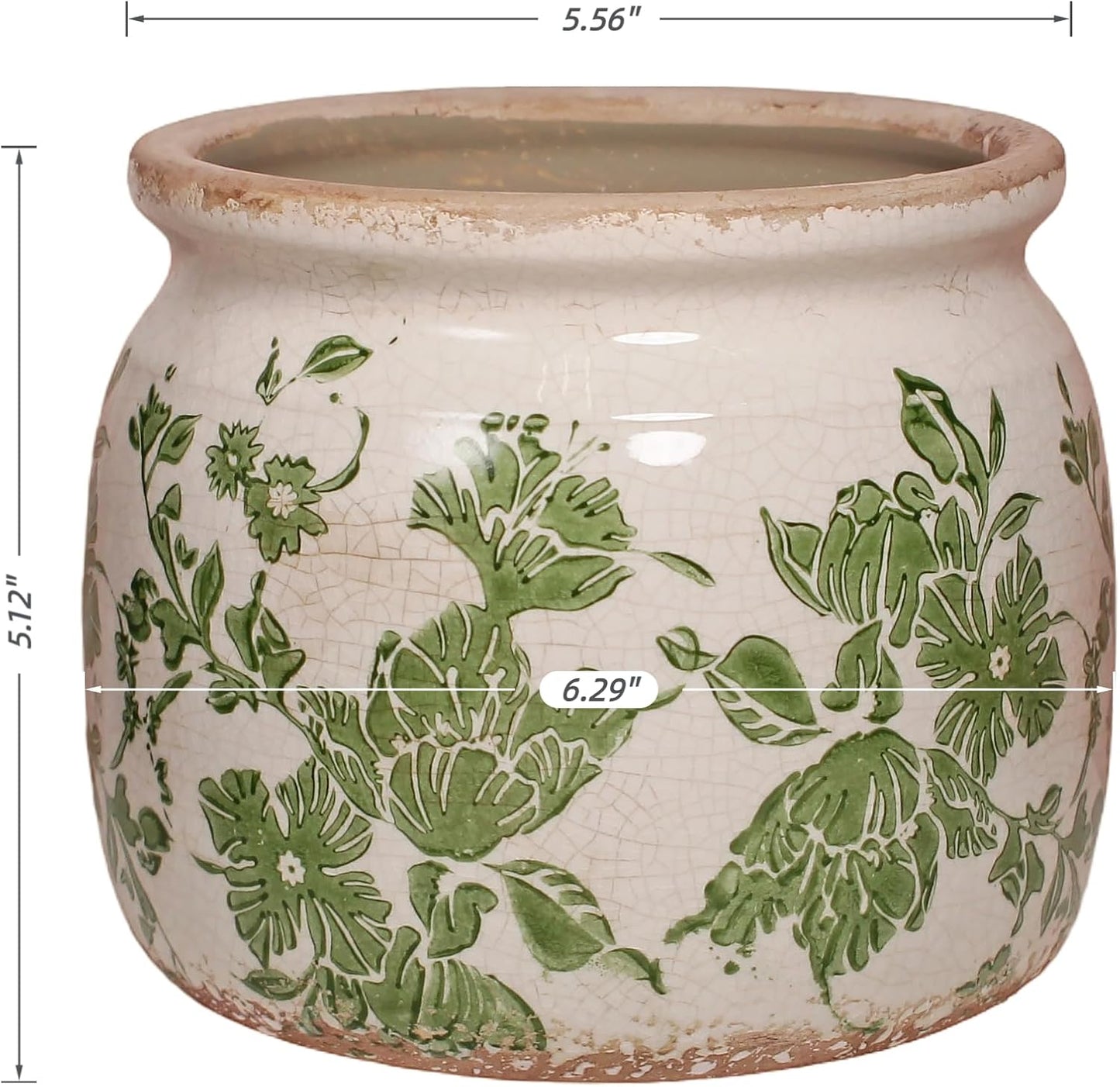 Plant Pots, Ceramic Planters for Indoor/Outdoor Plants, 6.29'' Flower Pots for Indoor Plants with Drainage, Vase & Planters, Vintage Indoor Plant Pots, Home & Fall Decor, Classic Green