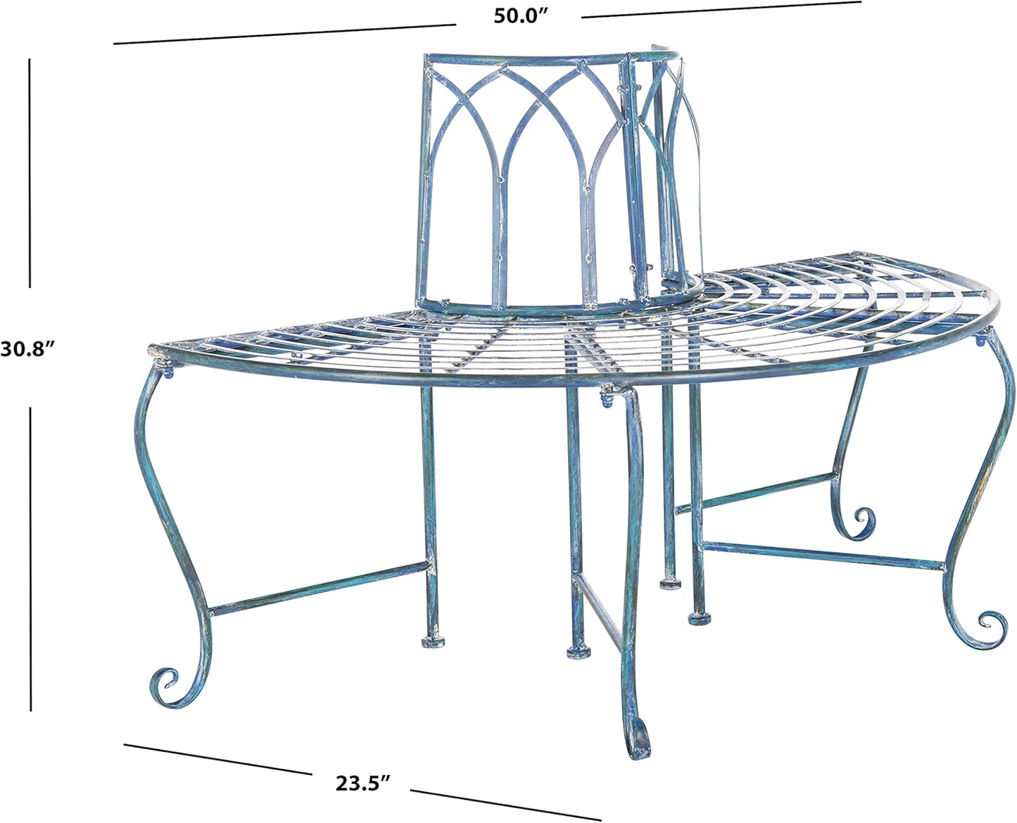 SAFAVIEH PAT5018C Outdoor Collection Abia Antique Blue Wrought Iron 50-inch Tree Bench