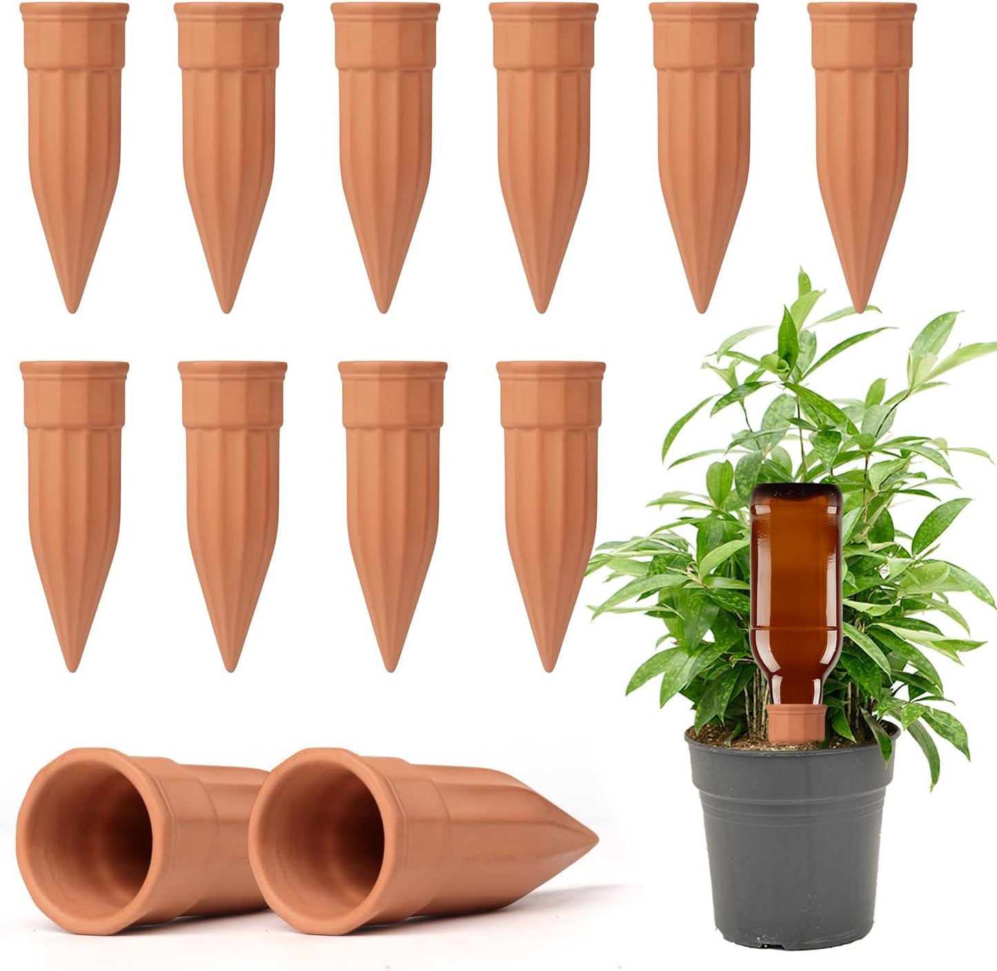12 Pcs Self Watering Spikes Small Terracotta Plant Watering Stakes Devices Vacation Self-Watering Stakes for Indoor/Outdoor Plants