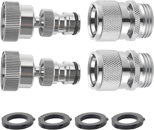 Hibbent Swivel Garden Hose Quick Connector, 360° Rotatable Faucet Hose Quick Connect Fitting, Solid Brass 3/4 Inch GHT Thread, Female and Male Adapter (2 Sets)