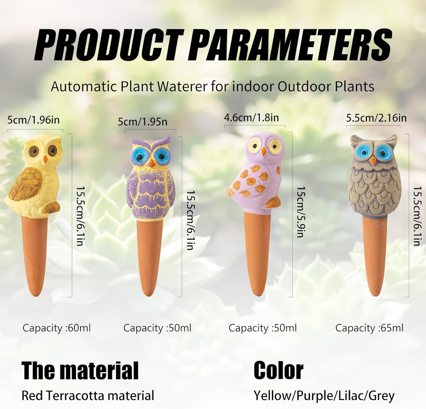 4 Pack Handmade Terracotta Owl Watering Spikes and Globes, Self-Watering Plant Devices with Slow Release System for Continuous Moisture, Perfect Water Bulbs for Indoor and Outdoor Plants Vacation Use