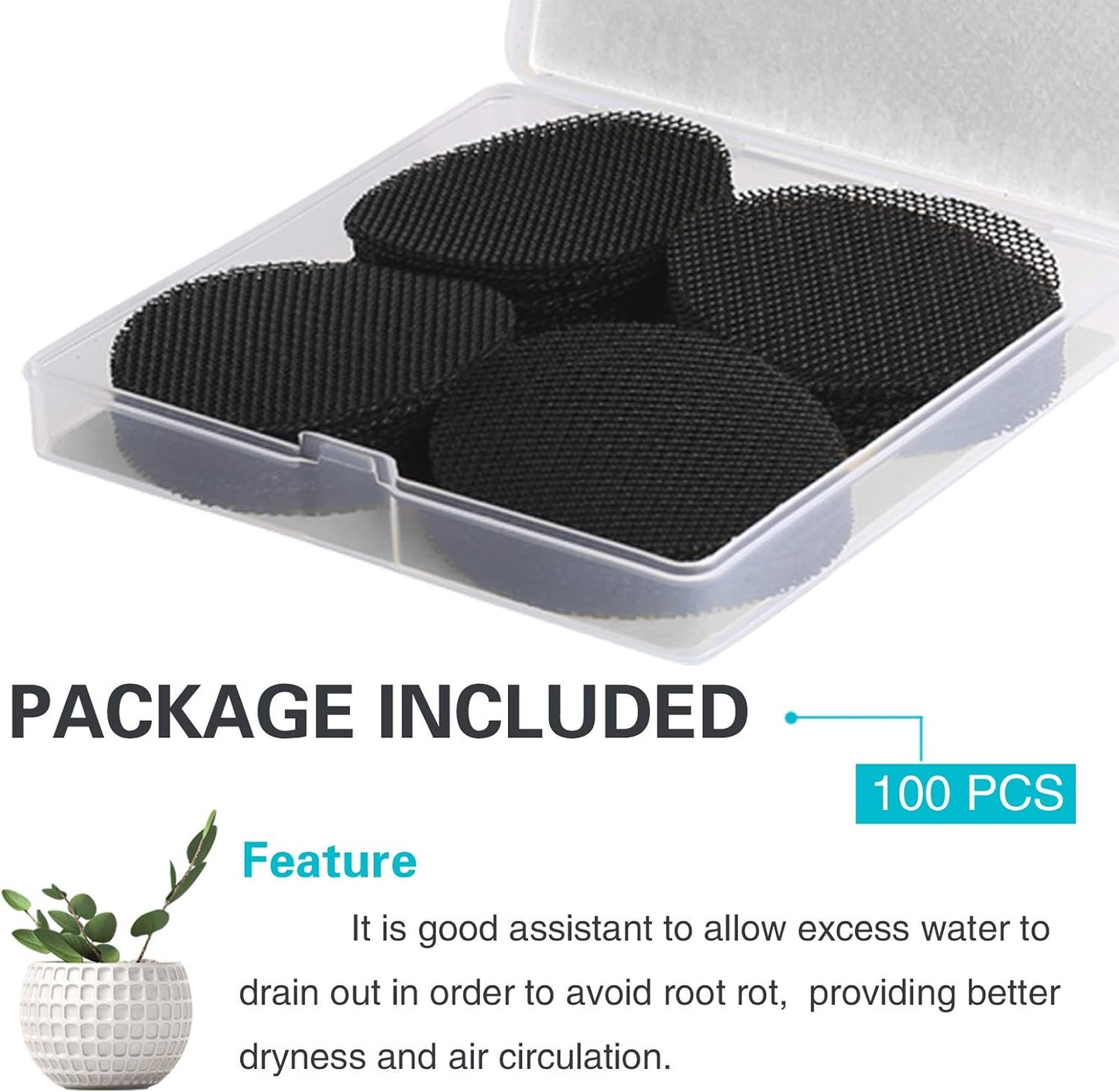 100PCS Bonsai Pot Bottom Grid Mat Mesh, Plant Drainage Screens Gasket, Round Drainage Mesh Hole Screens Keep Soil from Flowing Away, 2 Inch