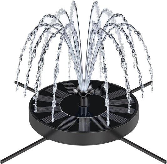 Solar Fountain Pump with Spray Height Adjustment, Upgrade Glass Solar Bird Bath Fountains with 6 Nozzles, Outdoor Solar Water Fountain Pump for Bird Bath, Garden, Pool, Pond