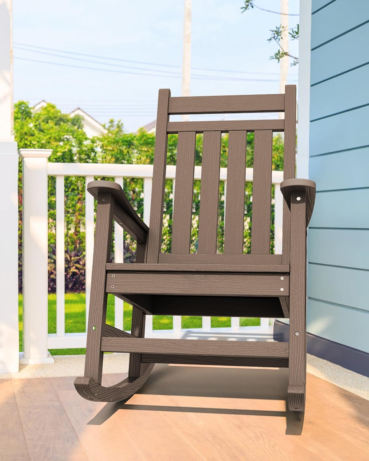 SERWALL Outdoor Rocking Chair Set of 2, HDPE Rocking Chairs for Adult, All Weather Porch Rockers for Lawn Garden, Coffee