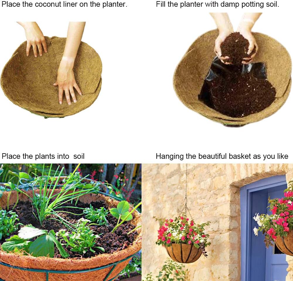 24 InchCoco Liners for Planters 4 PCS Round Basket Shaped Coconut Fiber Replacement Liners