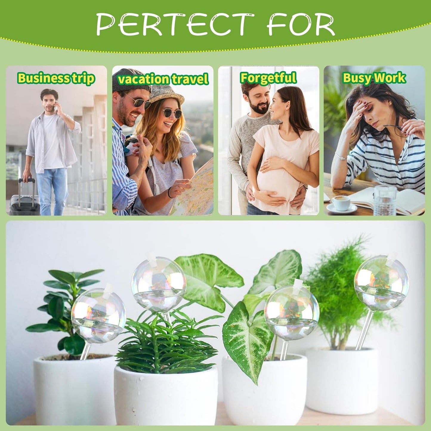 13 oz Up to 2 Weeks Large Self-Watering Plant Watering Globes, Self Watering Planter Insert, Glass Bulbs for Indoor & Outdoor Plants - Automatic Watering While Away or Vacation (Large 2-Pack)