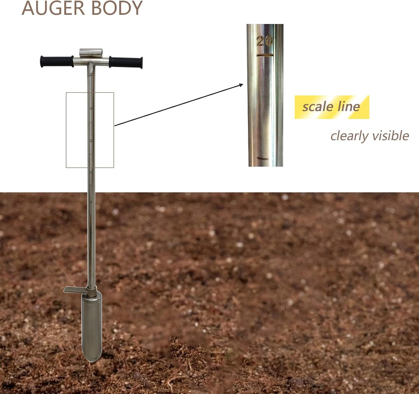 INTBUYING 40’’ Soil Sampler Probe Soil Test Probe with 9.8’’Sample Ejector and Foot Pedal T Rubber Handle Stainless Steel 2.7'' Dia for Soil Sampling Lawn Garden Farm