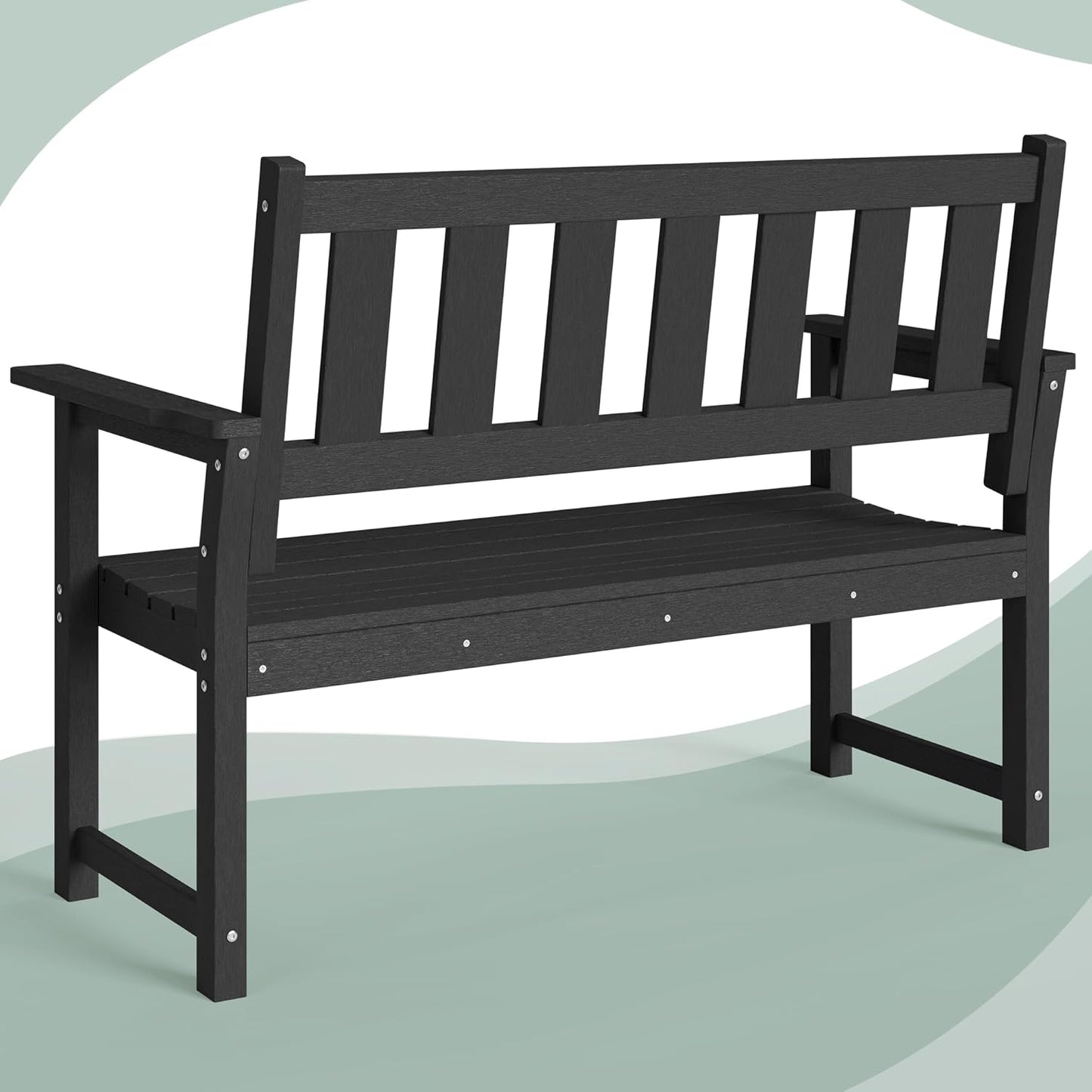 HDPE Memorial Bench – 50'' Weatherproof Durable Outdoor Bench, 2-Person Park Bench, Easy to Move, Multi-Purpose Design Ideal for Porch, Patio, Church, and School (Black)