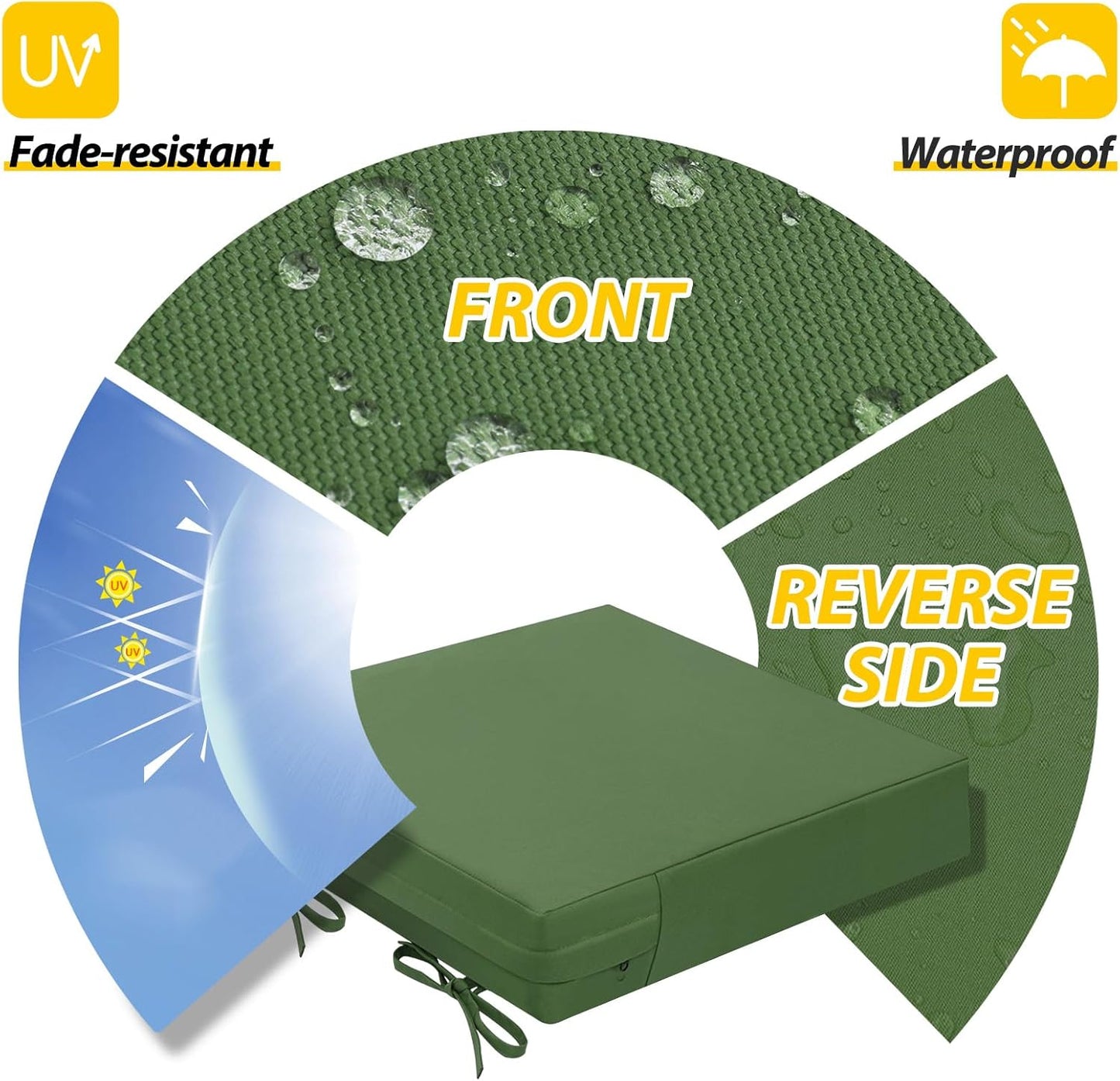 AAAAAcessories Outdoor Seat Cushions for Chairs, Waterproof, Fade-Resistant Patio Furniture Replacement Cushions, 21" x 21" x 4", Set of 2, Dark Moss Green