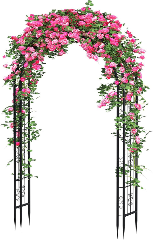88in Steel Garden Arch Arbor Trellis for Climbing Plants Outdoor,Yard,Garden,Climbing Plants 7ft Decorative Wire Lattice,Outdoor Wedding Arch(Black)