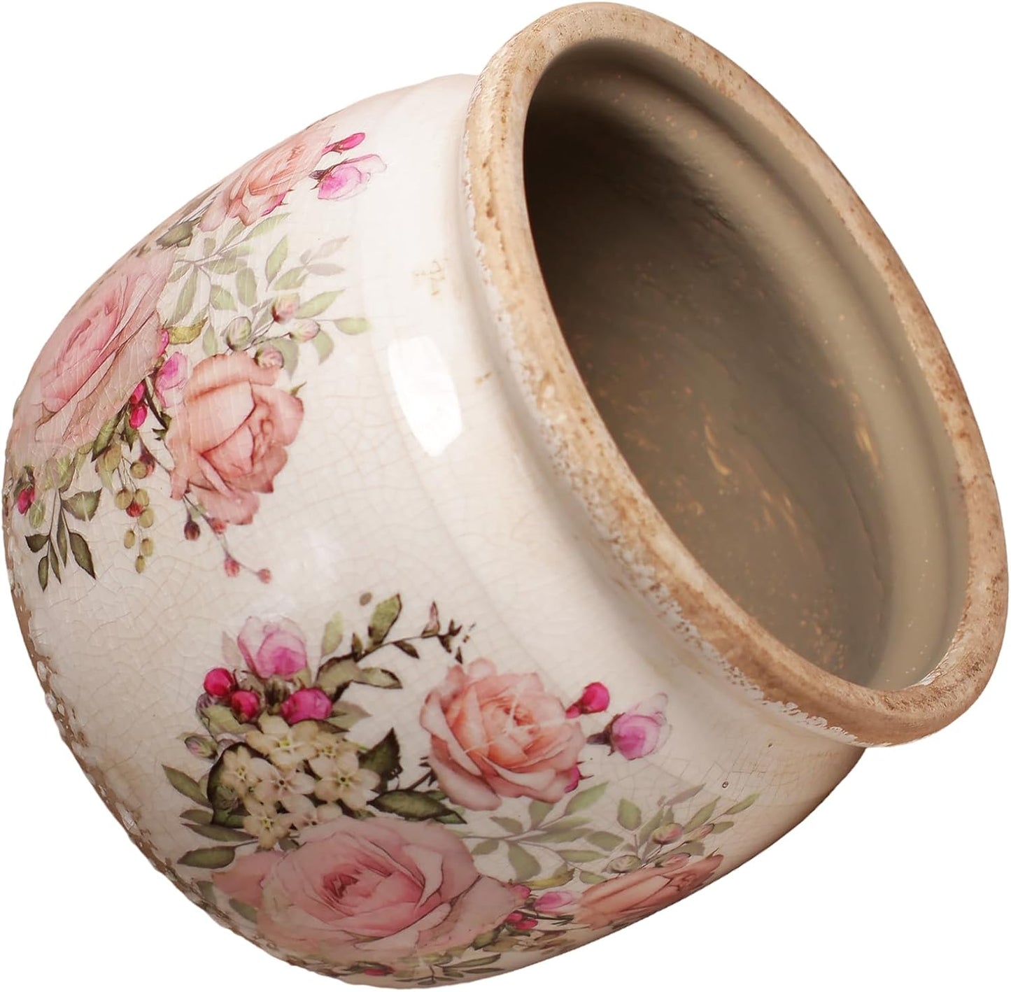 Ceramic Planters for Indoor Plants, Plant Pots with Drainage Hole, 6.29in. Flower Pots for Indoor Plants, Stylish Planters & Succulent Pots, Crackle Glaze Finish Plant Pots, Pink