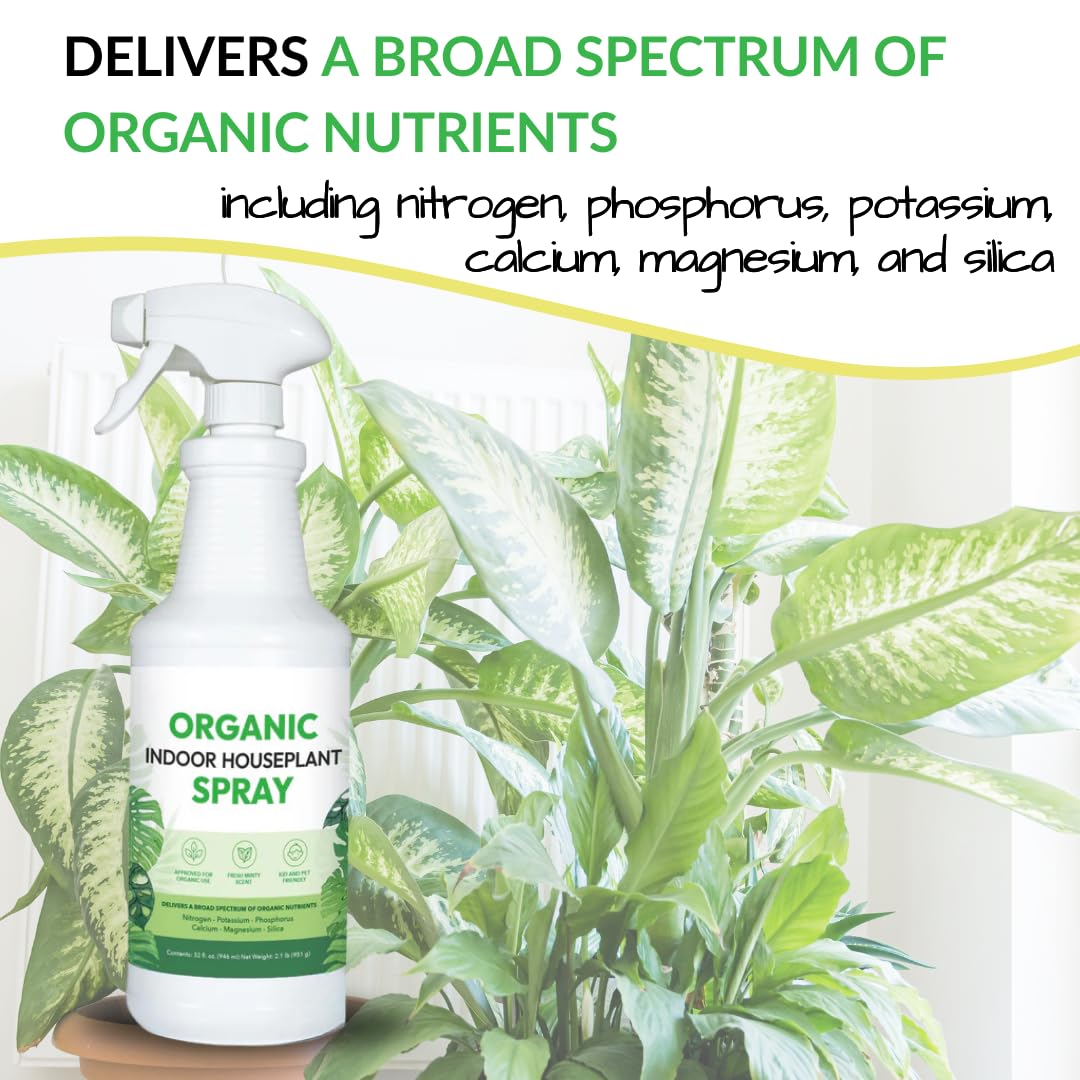 Organic Indoor Houseplant Spray - Liquid Plant Food in a Spray Bottle (Foliar Fertilizer) | Use on All Live Indoor Plants, Orchids, and Succulents | No Mixing Required (32oz)