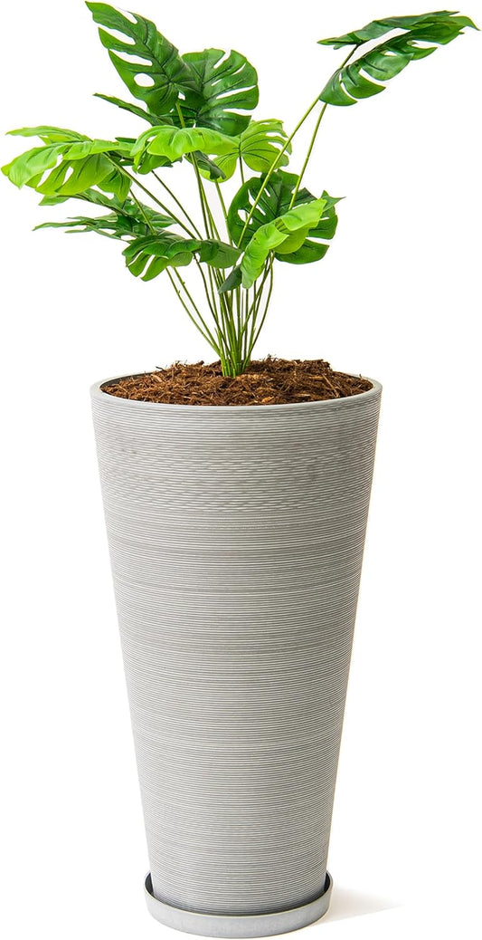 XBrand Modern 28-Inch Tall Round Planter, Modern Tapered Planter Perfect for Indoor & Outdoor Planter, Patio Décor, Gray