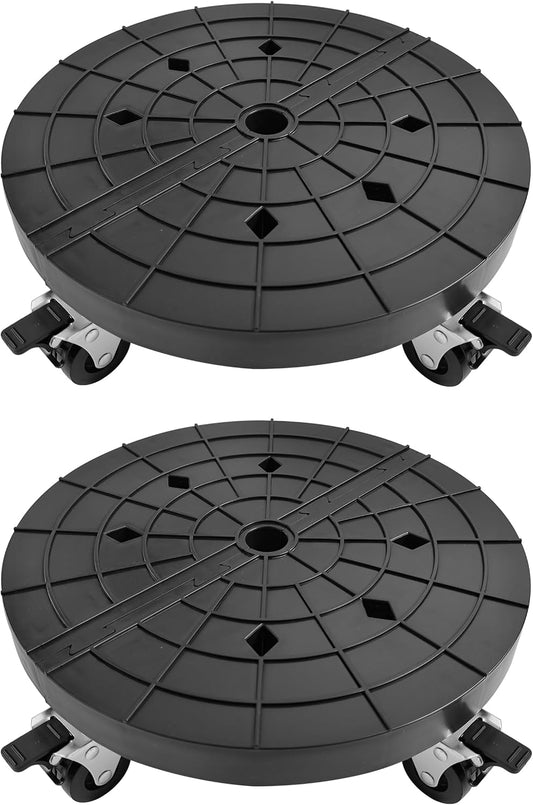 14 Inch Plant Caddy with Wheels Outdoor Indoor, Rolling Plant Stand for 400lb Heavy Duty Flower Pots, Round Plant Rollers Lockable Potted Planter Dolly, 2 Pack Black