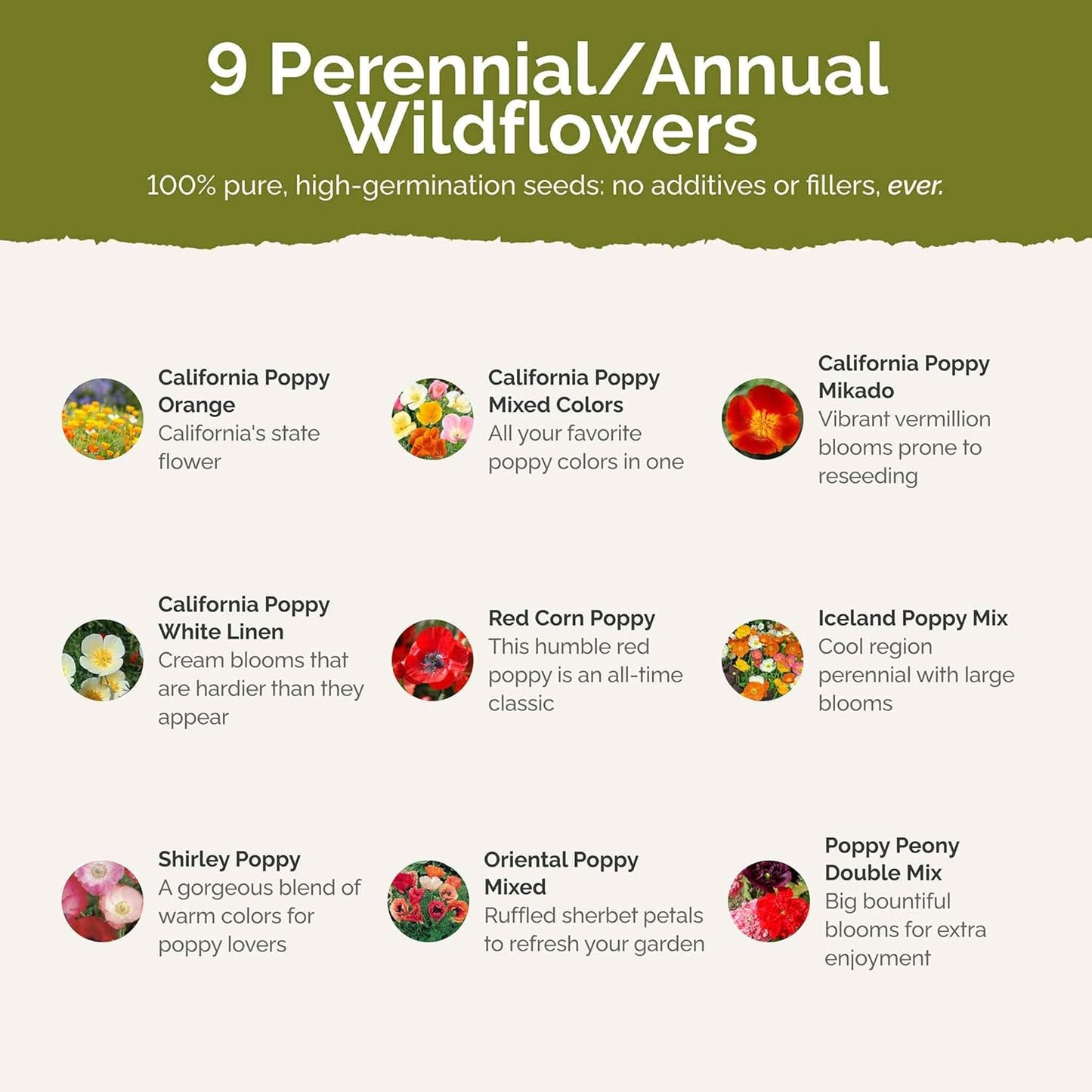 Eden Brothers Poppy Power Flower Mixed Seeds for Planting, 5 lb, 2,400,000+ Seeds with Red Corn, Iceland, California Poppy, Attracts Pollinators, Plant in Spring or Fall, Zones 3, 4, 5, 6, 7, 8, 9, 10