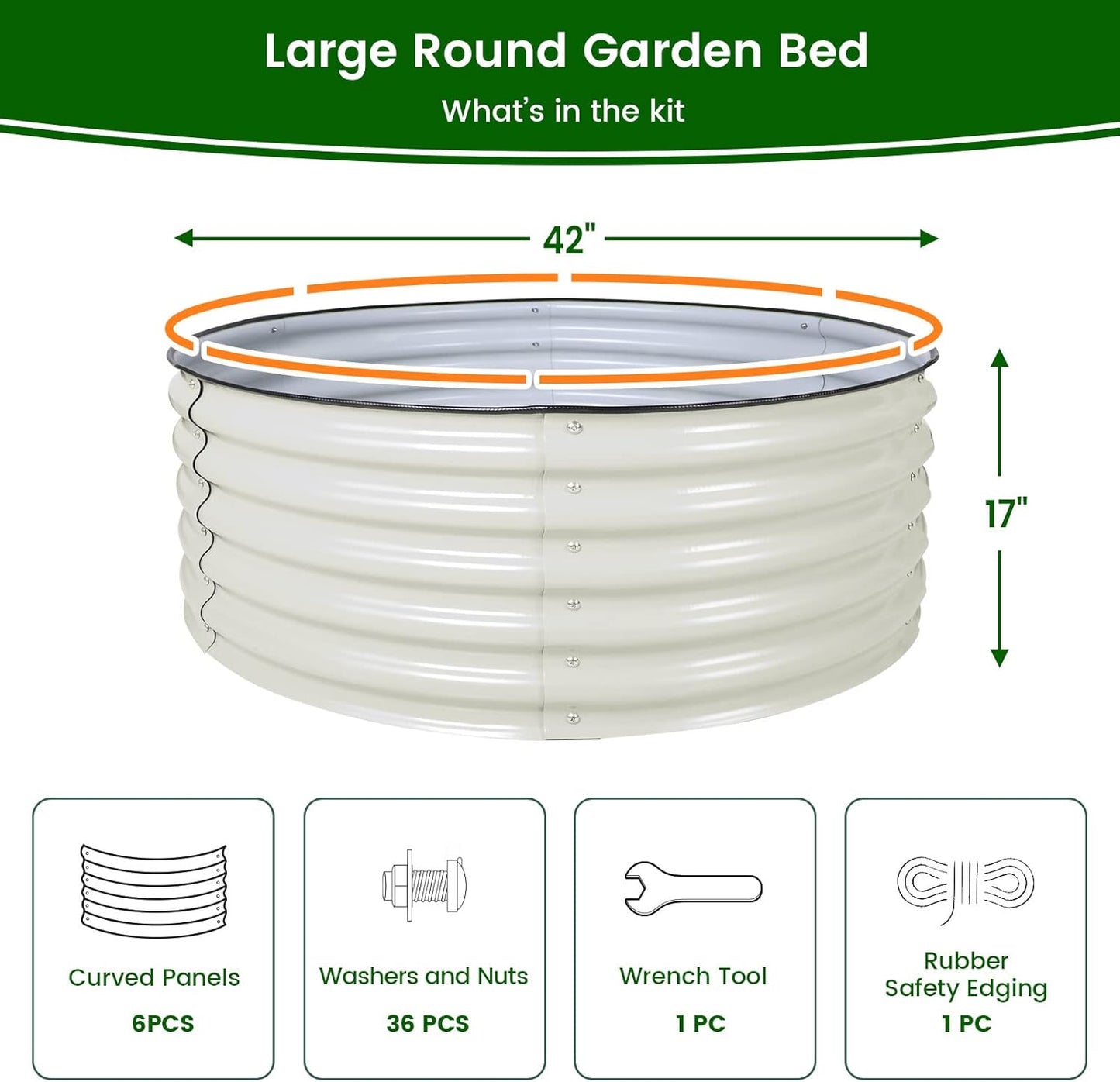 Olle 17" Tall, 42" Round Metal Raised Garden Bed Kits, Planter Raised Beds for Gardening, Raised Flower Bed Galvanized Planter Box, 3.5 * 3.5 * 1.4Ft,Ivory