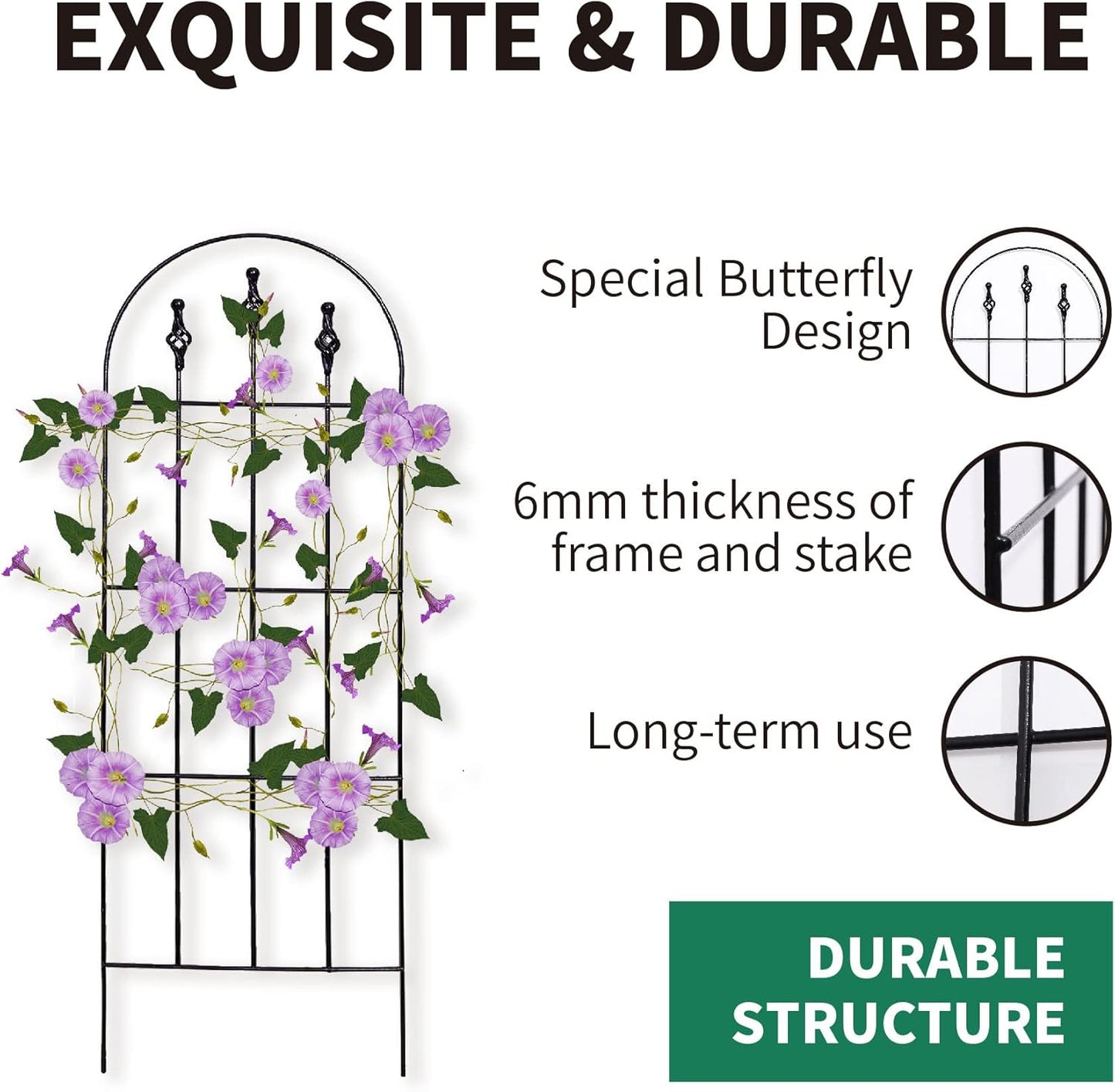 48" H x16 W Trellis,Black Garden Metal Vine Sturdy Trellises for Outdoor Climbing Plants Support Structures B (121cm) 2Pack