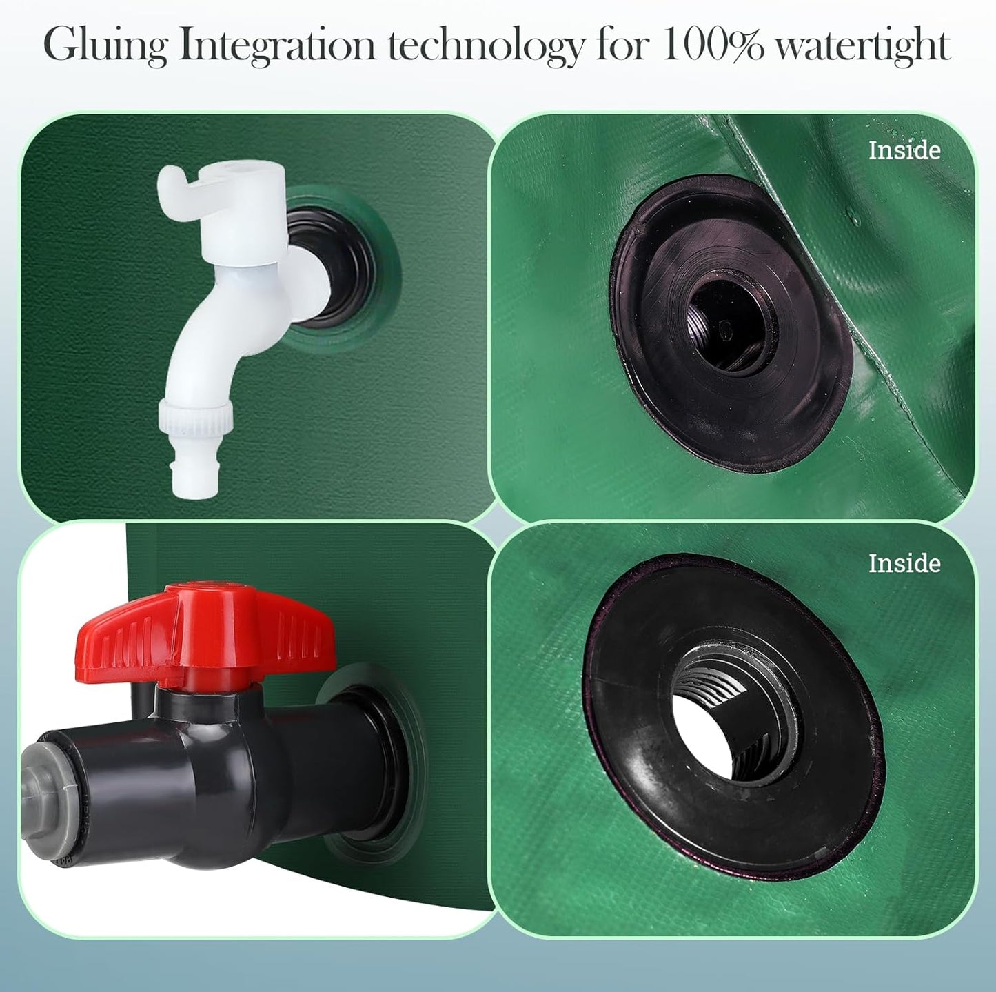 53 Gallon Collapsible Rain Barrel, SKM Portable Rain Water Collection Barrel for Garden/Outside/Lawn, PVC Rainwater Collection System Water Tank Storage Container with Spigots & Overflow Kit, Green