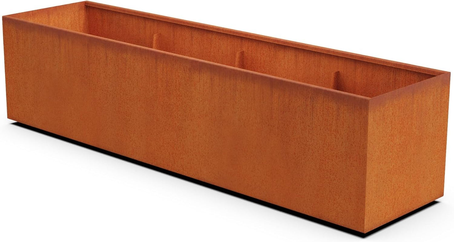 Large Rectangular Planters for Outdoor Plants – 96x24x24 Inch Corten Steel Planter Box | Extra Large Outdoor Planters for Garden, Patio & Commercial Landscapes | Fully Assembled