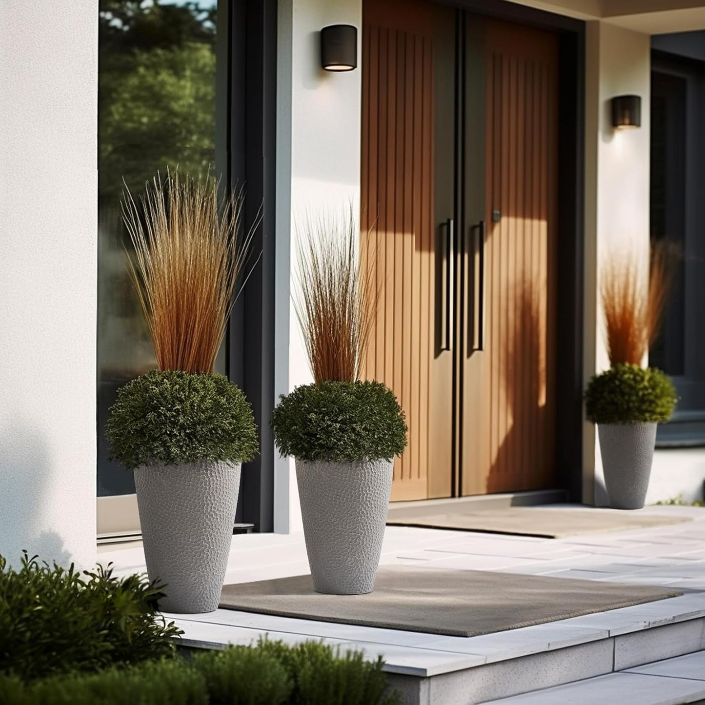 LA JOLIE MUSE 20 inch Tall Planters, Tall Round Planters for Indoor/Outdoor Plants, Grey Flower Pots for Front Door,Patio and Deck,Honeycomb