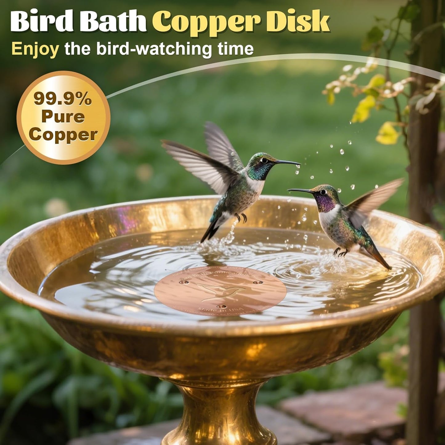 3PCS Bird Bath Copper Disk,1mm Thick Reinforced 99.99% Pure Copper Disc with Triple-Point Support,Bird Bath Accessories for Outside Birdbaths Bowls Physical Safe Water Cleaner for All-Season Use