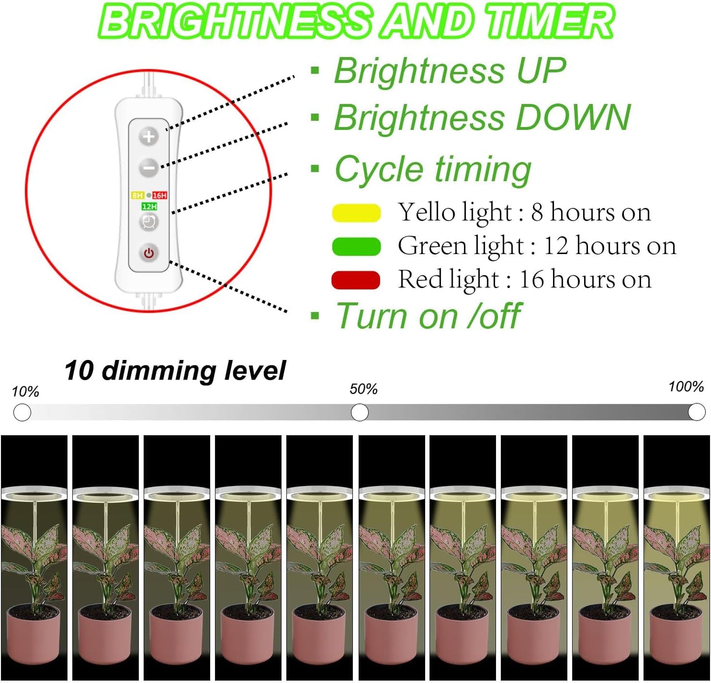yadoker Plant Grow Light, LED Growing Light Full Spectrum for Indoor Plants,Height Adjustable, Automatic Timer, 5V Low Safe Voltage,Idea for Small Plant Light