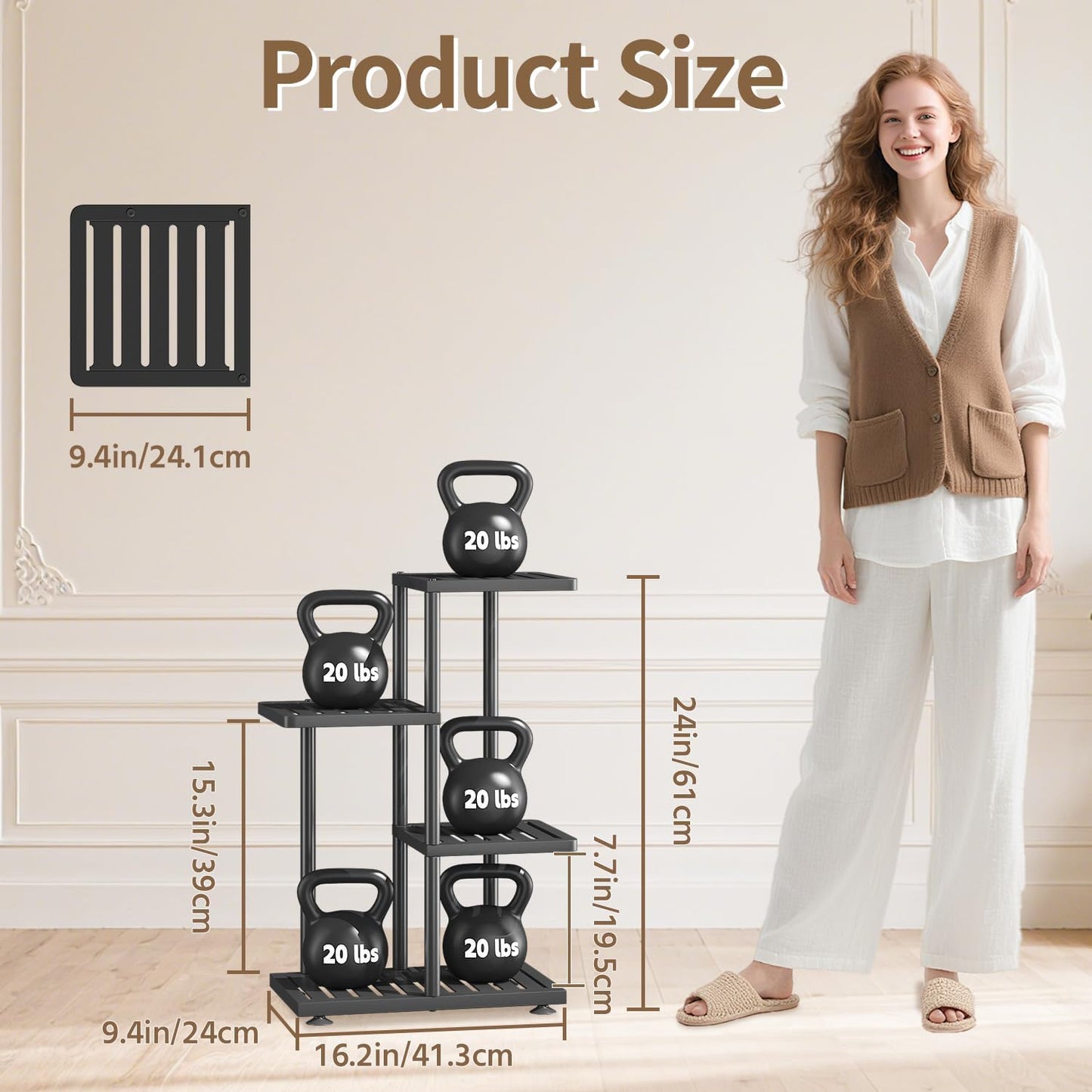 LASZOLA 3 Tier Plant Stand Indoors Outdoors for Large Heavy Duty Planter, Black Metal Tall Flower Holder Rack with Multiple Shelf for Modern Patio Corner, Vertical Organizer, Weather Resistant Bracket