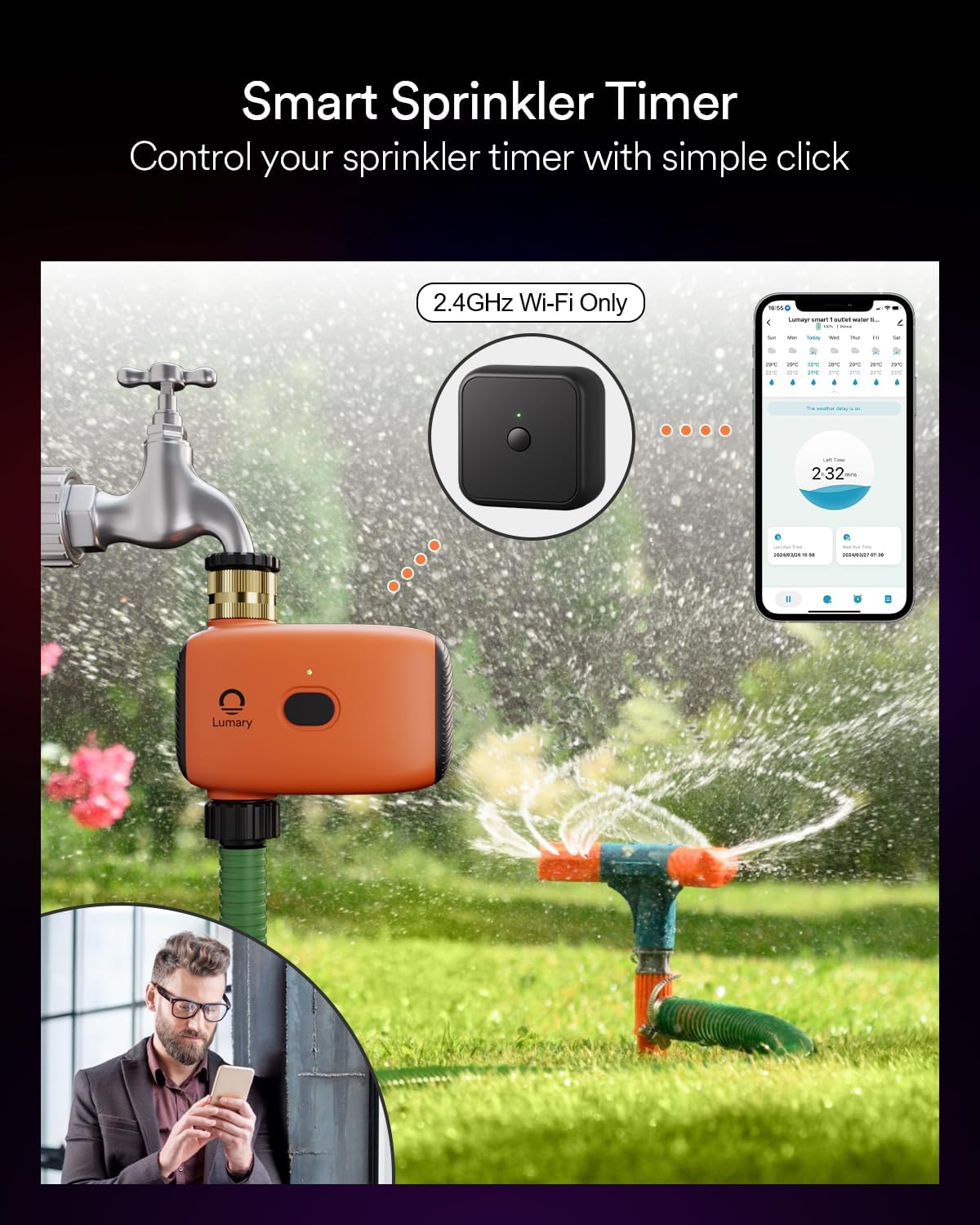 Lumary WiFi Sprinkler Timer, Smart Water Timer for Garden Hose, Automatic Irrigation Controller System, App/Voice/Manual Control, Compatible with Alexa/Google Assistant, Brass Inlet