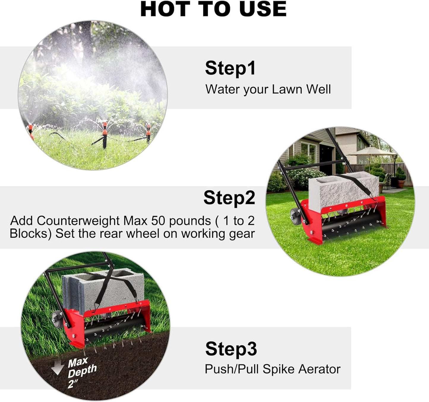 18.5 inch Push Spike Aerator, Lawn Aerator Tool with Side skids,Aerator with Two Height Adjustable Wheel,Rolling Aerator Suitable for Lawn, Garden and Yard