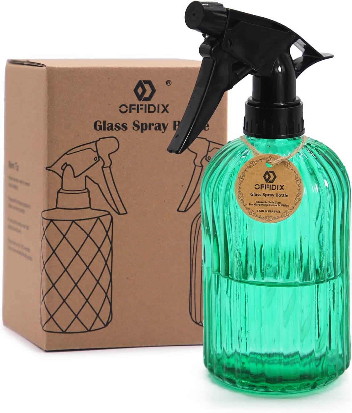 OFFIDIX Glass Spray Bottle, Fine Mist Plant Mister Handheld Pressure Spray Bottles,0.4L/13.5oz Watering Can with Adjustable Nozzle for Outdoor Indoor Gardening and Cleaning Work (Green)